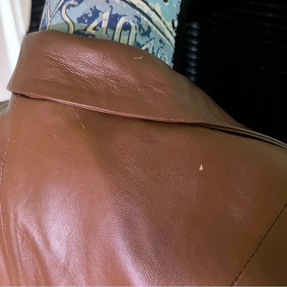Denim&Co Genuine Leather Blazer Jacket - Medium, Caramel - Picture 7 of 8